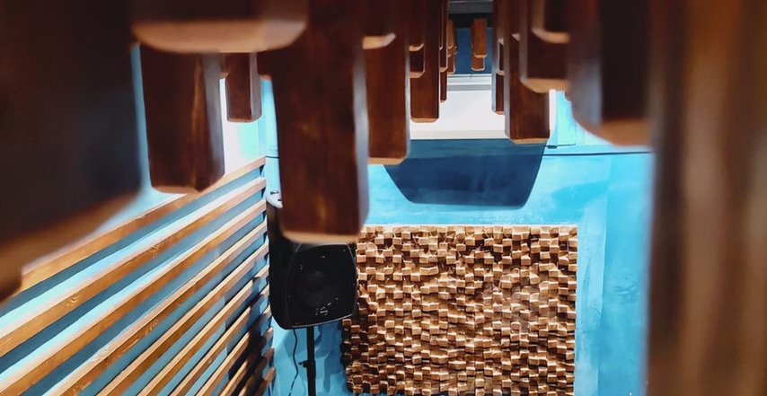 Acoustic ceiling diffuser view inside Jampad Studio in Delhi